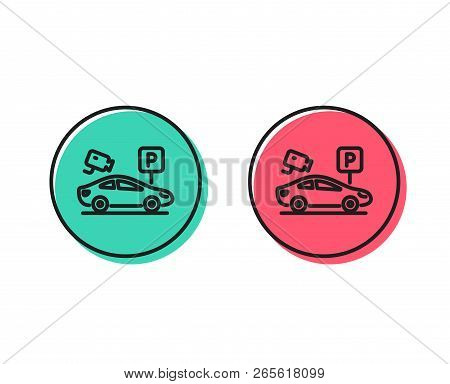 Parking With Video Monitoring Line Icon. Car Park Sign. Transport Place Symbol. Positive And Negativ