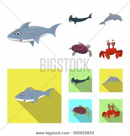 Vector Design Of Sea And Animal Icon. Collection Of Sea And Marine Stock Symbol For Web.