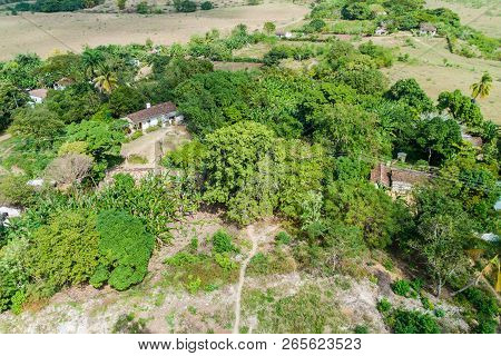 Aerial View Of Manaca Iznaga Village In Valle De Los Ingenios Valley Near Trinidad, Cuba
