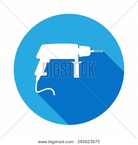 Drill Icon With Long Shadow. Elements Of Constraction Icon With Long Shadow. Signs And Symbols Colle