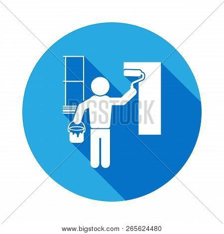 Wall Painting Icon With Long Shadow. Elements Of Constraction Icon With Long Shadow. Signs And Symbo