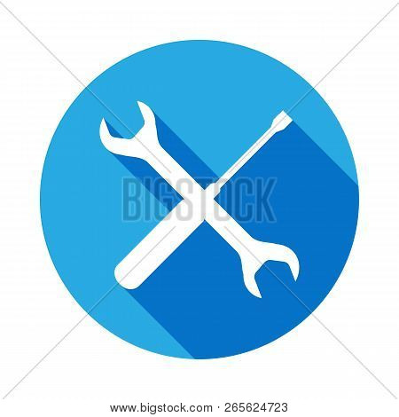 Screwdriver Spanner Icon With Long Shadow. Elements Of Constraction Icon With Long Shadow. Signs And