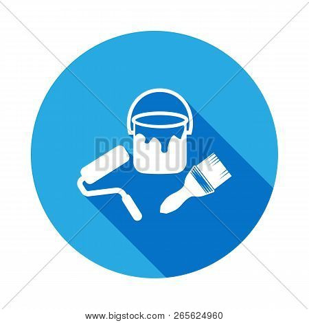 Paint Brush Icon With Long Shadow. Elements Of Constraction Icon With Long Shadow. Signs And Symbols