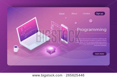 Software Development Programming, Program Code On Laptop Screen, Big Data Processing. Software, Web 