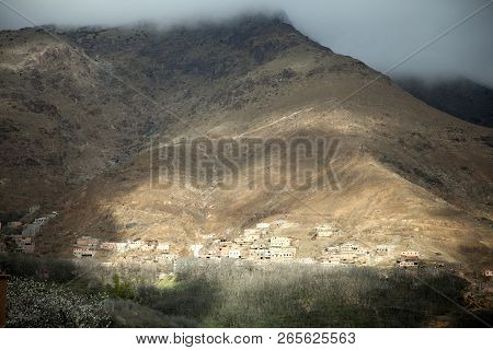 Sun Breaking Through The Morning Clouds In Imlil, A Village Situated In The High Atlas Mountains