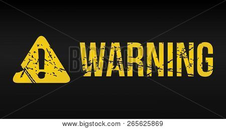 Industrial Yellow Lines On A Black Background With Warning Signand Exclemation Mark. Vector Illustra