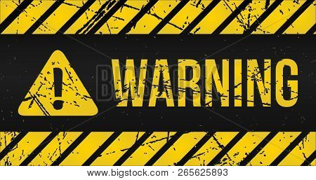 Industrial Yellow Lines On A Black Background With Warning Signand Exclemation Mark. Vector Illustra