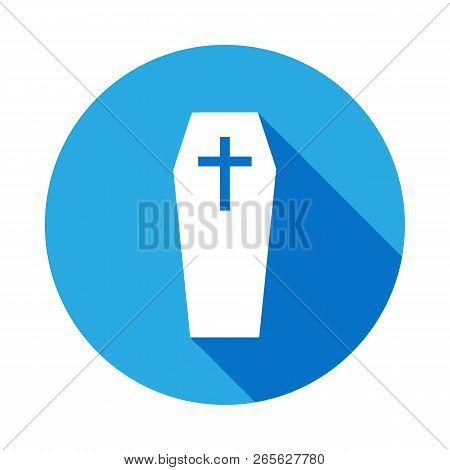 Coffin Vector Icon With Long Shadow. Element Of Kind Or Way Of Suicide Death Illustration. Signs And