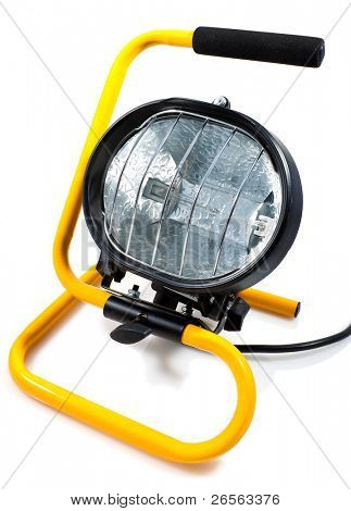 Svart och gult halogenlampa för arbete på en vit bakgrund