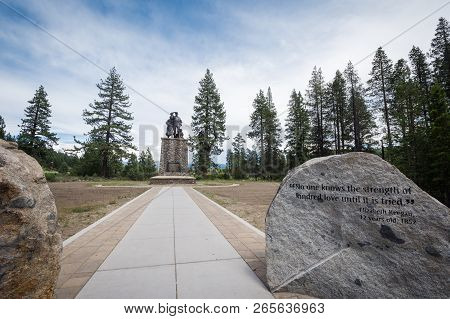 July 3 2018 - Lake Tahoe, Ca: View Of The Monument Placed At Donner Memorial State Park, Remembering