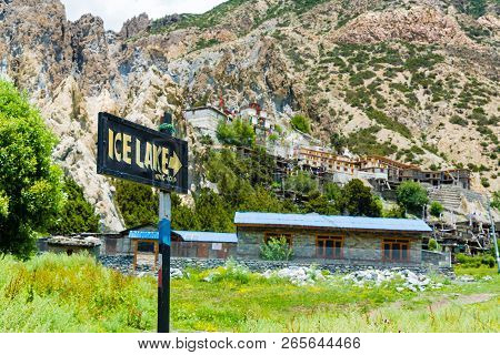 Touristic Information Signs On The Road To Manang Village On Annapurna Conservation Area, Nepal