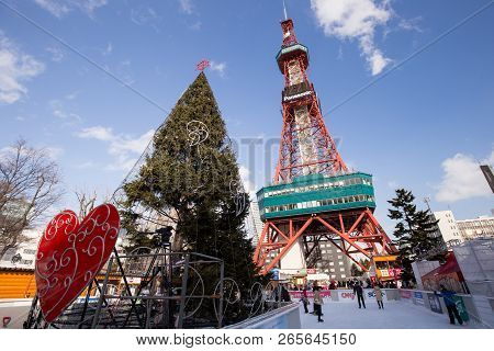 Sapporo, Japan - February 2018 - Sapporo Tv Tower, Famous Landmark For Visitors Around The World, St