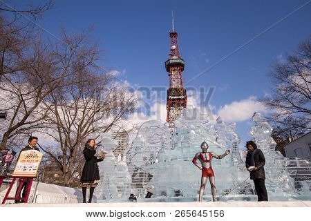 Sapporo, Japan - February 2018 - Sapporo Tv Tower, Famous Landmark For Visitors Around The World, St