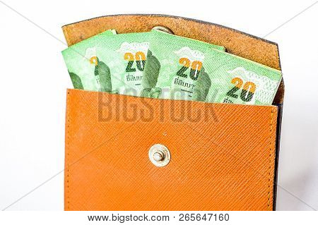 Close Up Money In My Bag On White Background