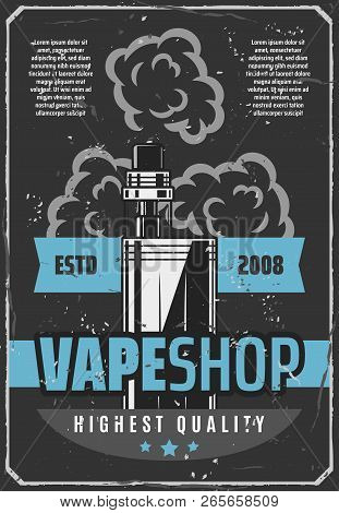 Vape Shop Advertisement Retro Poster Design Of Electronic Cigarette Or E-cigarette For Modern Smokin