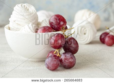 Marshmallow Or Zefir Dessert In Box On White Plate With Mint