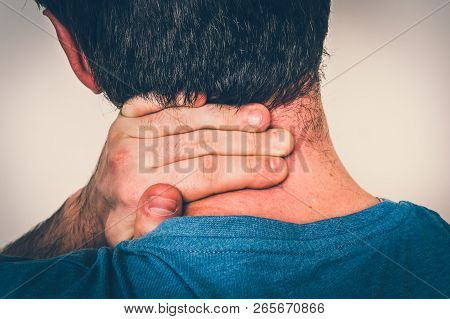 Man With Muscle Injury Having Pain In His Neck - Body Pain Concept - Retro Style