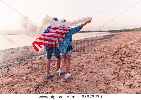 American Couple With Hand Flare Or Fusee