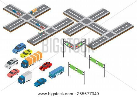 Isometric Bridge Traffic, Vector Illustration