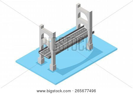 Isometric Bridge Traffic, Vector Illustration