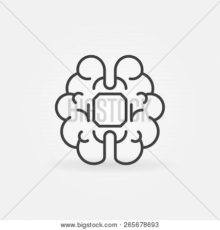 Human Brain With Chip Vector Linear Icon. Ai Cyberbrain Concept Outline Symbol Or Design Element
