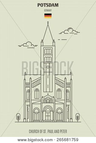 Church Of St. Paul And Peter In Potsdam, Germany. Landmark Icon In Linear Style