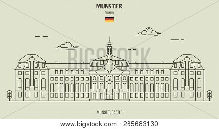 Castle In Munster, Germany. Landmark Icon In Linear Style