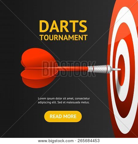 Realistic Detailed 3d Dartboard With Darts Banner Card. Vector