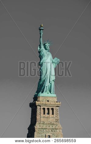 Statue Liberty At Perfect Weather Conditions Blue Sky Copper