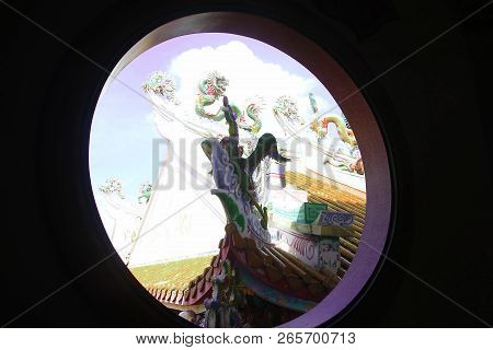 Pray And Make A Merit At Khao Din Temple, Chaserngsao, Thailand. There Are Swan Statue, Dragon Statu