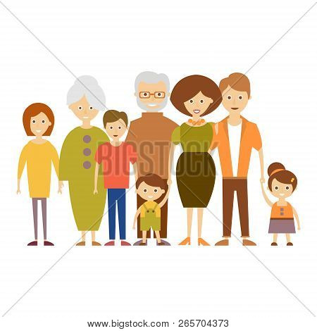 Big Nuclear Family. Vector Illustration In Flat Design