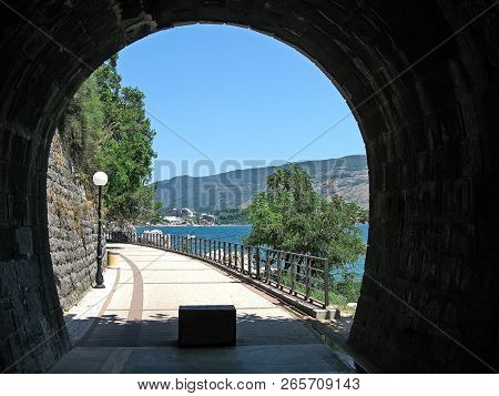 Gates Of The Old Fortress Of Ulcinj. The Town Of Ulcinj In Montenegro. The Fortress In The Old Town 