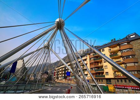 Andorra la Vella Paris bridge over Valira river in Pyrenees