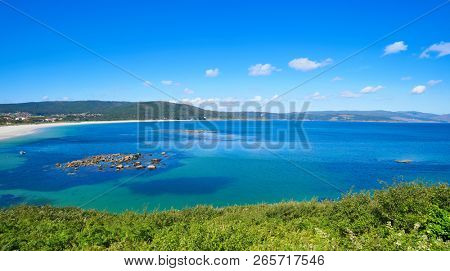 Aerial view of Finisterre langosteira beach in Galicia Spain