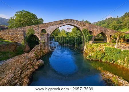 Cangas de Onis roman bridge on Sella river in Asturias of Spain