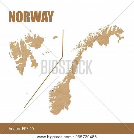 Vector Illustration Of Detailed Map Of Norway And Svalbard Island Cut Out Of Craft Paper Or Cardboar