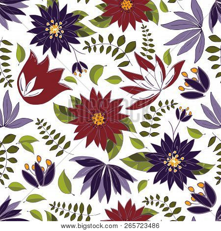 Seamless Pattern With Floral Romantic Elements.