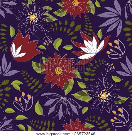 Seamless Pattern With Floral Romantic Elements.