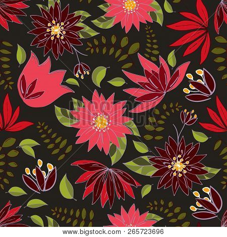Seamless Pattern With Floral Romantic Elements.