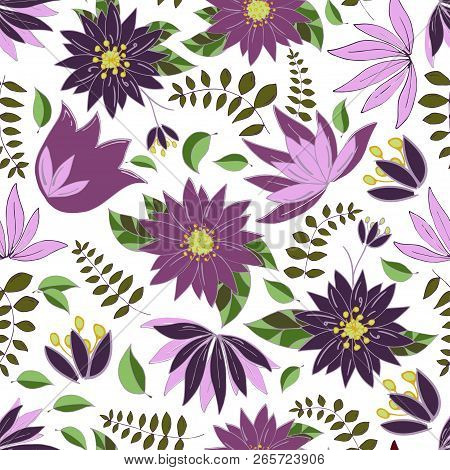 Seamless Pattern With Floral Romantic Elements.