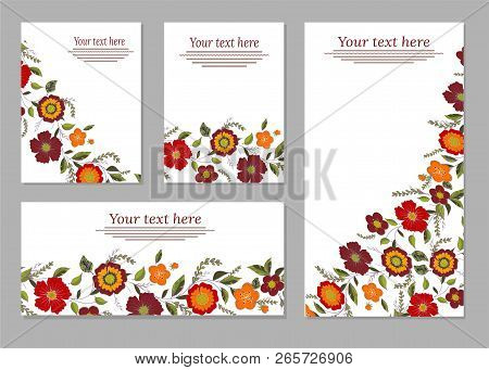 Set Of Cards, Posters, Flyers With Floral Ornaments.