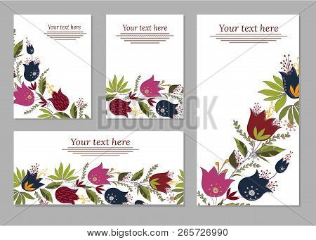 Set Of Cards, Posters, Flyers With Floral Ornaments.