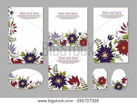 Set Of Cards, Posters, Flyers With Floral Ornaments.
