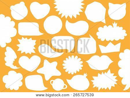 Collection Of Vector Blank Empty White Paper Cut Speech Bubbles. Set Of Distorted Blank Trendy Shape