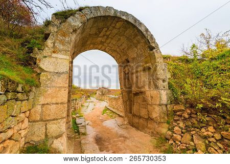 Stone Old Arch - Architectural Detail Of The City Of Chufut-kale With Caves, Crimea, Russia