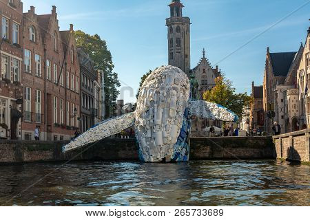 Bruges, Belgium - October 5, 2018: Skyscraper By Studiokca (the Bruges Whale) Made Of  5 Tons Of Pla