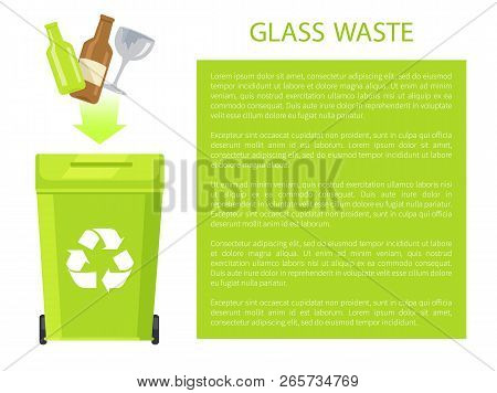 Glass Waste Posterr And Text Sample With Headline Recycling Container Disposal Set, Information Plac