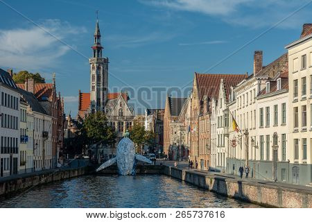 Bruges, Belgium - October 6, 2018: Skyscraper By Studiokca (the Bruges Whale) Made Of  5 Tons Of Pla