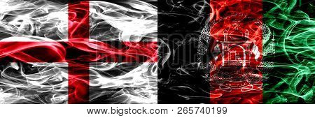 England Vs Afghanistan, Afghani Smoke Flags Placed Side By Side. Thick Colored Silky Smoke Flags Of 