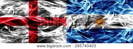 England Vs Argentina, Argentinian Smoke Flags Placed Side By Side. Thick Colored Silky Smoke Flags O